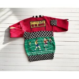 vintage Traditional Trading Co. red varsity soccer novelty cardigan sweater‎